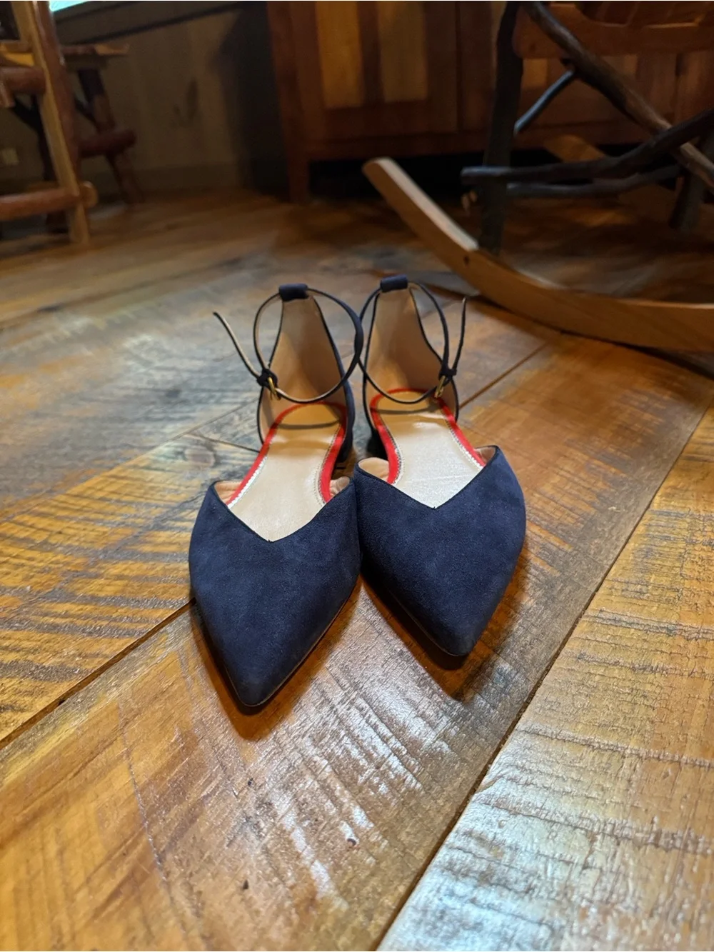 Boden navy blue suede ankle strap pointed toe flats Size 42 = 10.5 - Picture 6 of 14